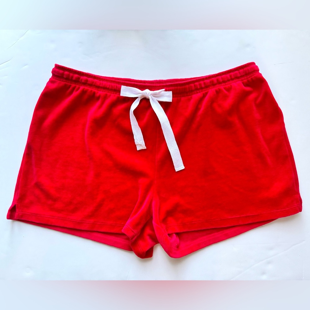 Juicy Couture Size XL Red Velour Drawstring Sleep Shorts